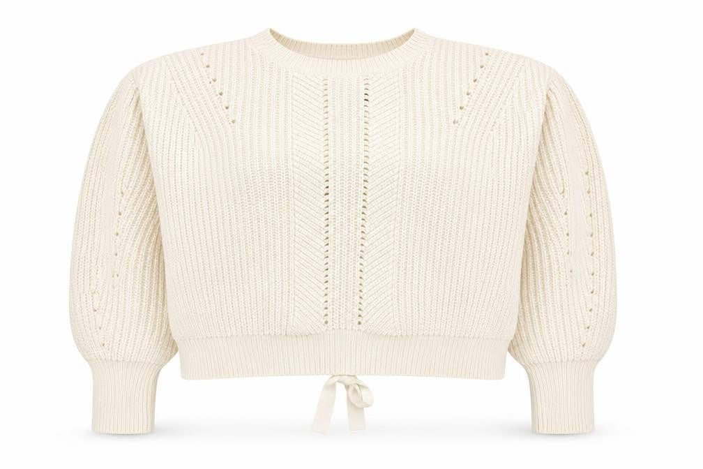 New Look Women Ivory Knit Lace-Up Crew Neck Jumper M