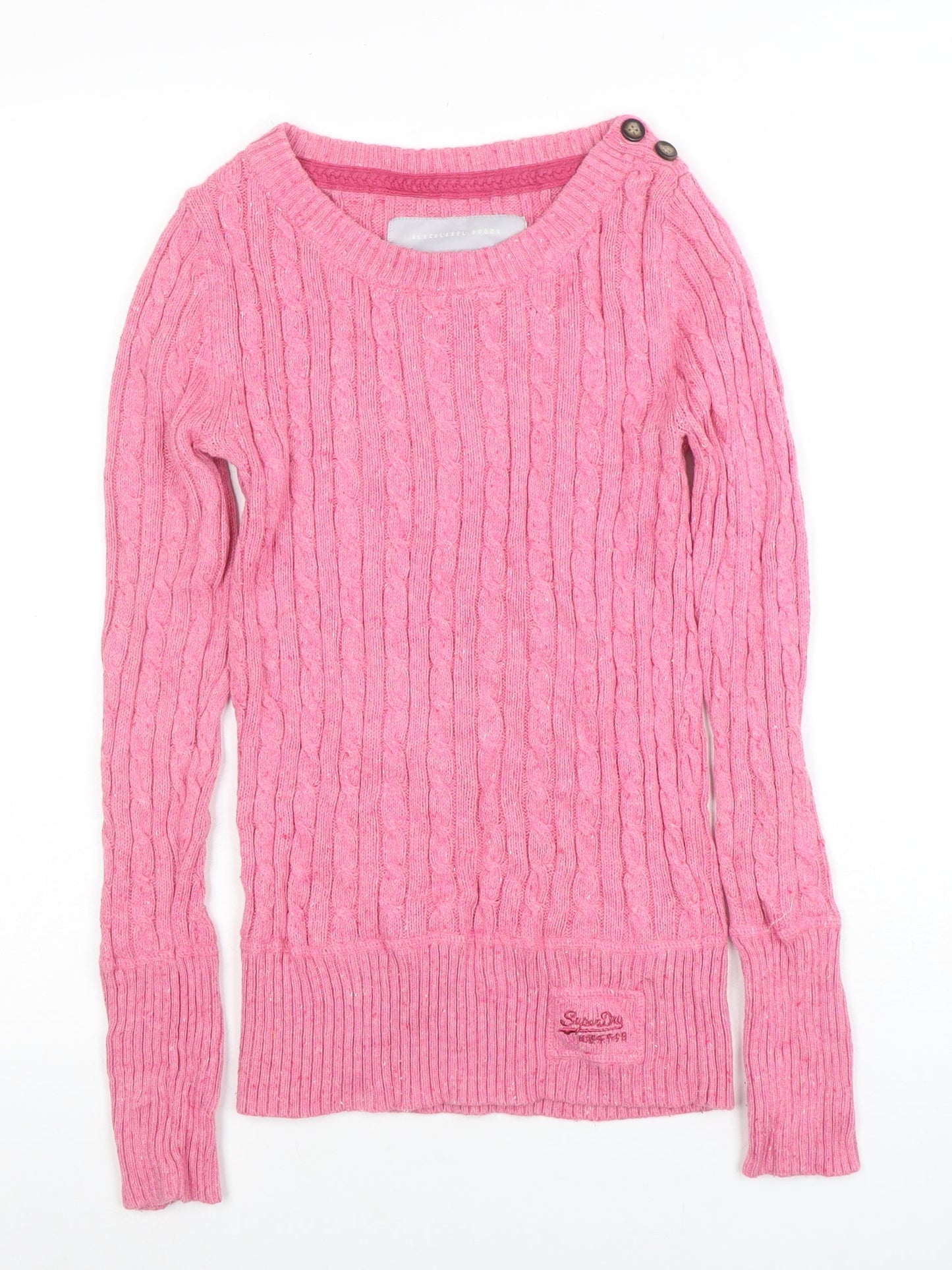 Superdry Women Pink Cable-Knit Long Sleeve Jumper Size S