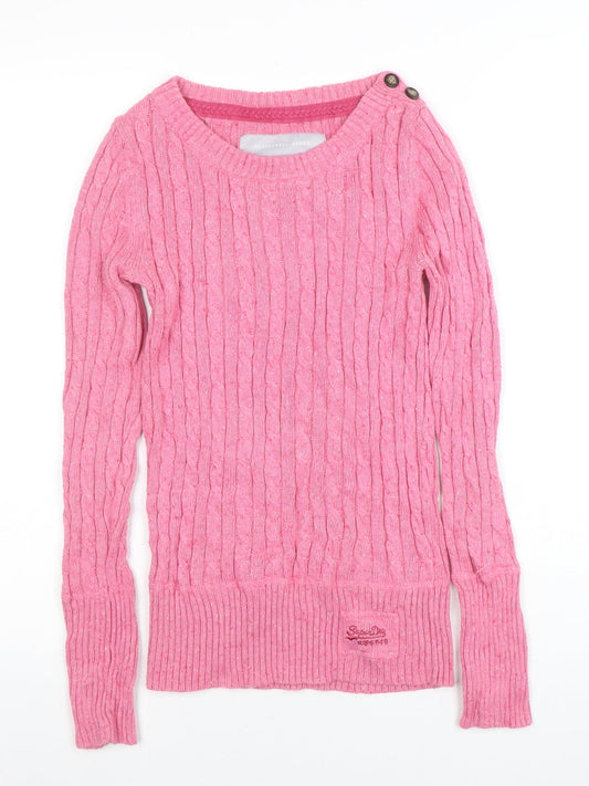 Superdry Women Pink Cable-Knit Long Sleeve Jumper Size S
