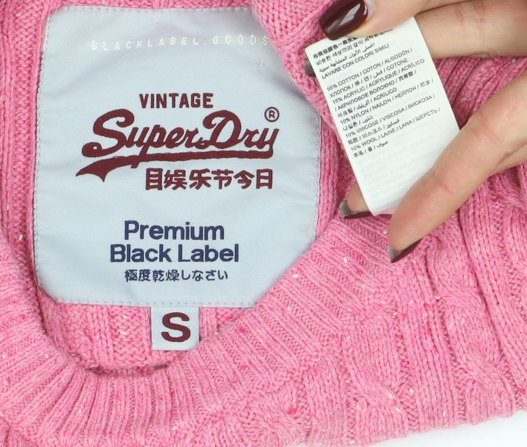 Superdry Women Pink Cable-Knit Long Sleeve Jumper Size S