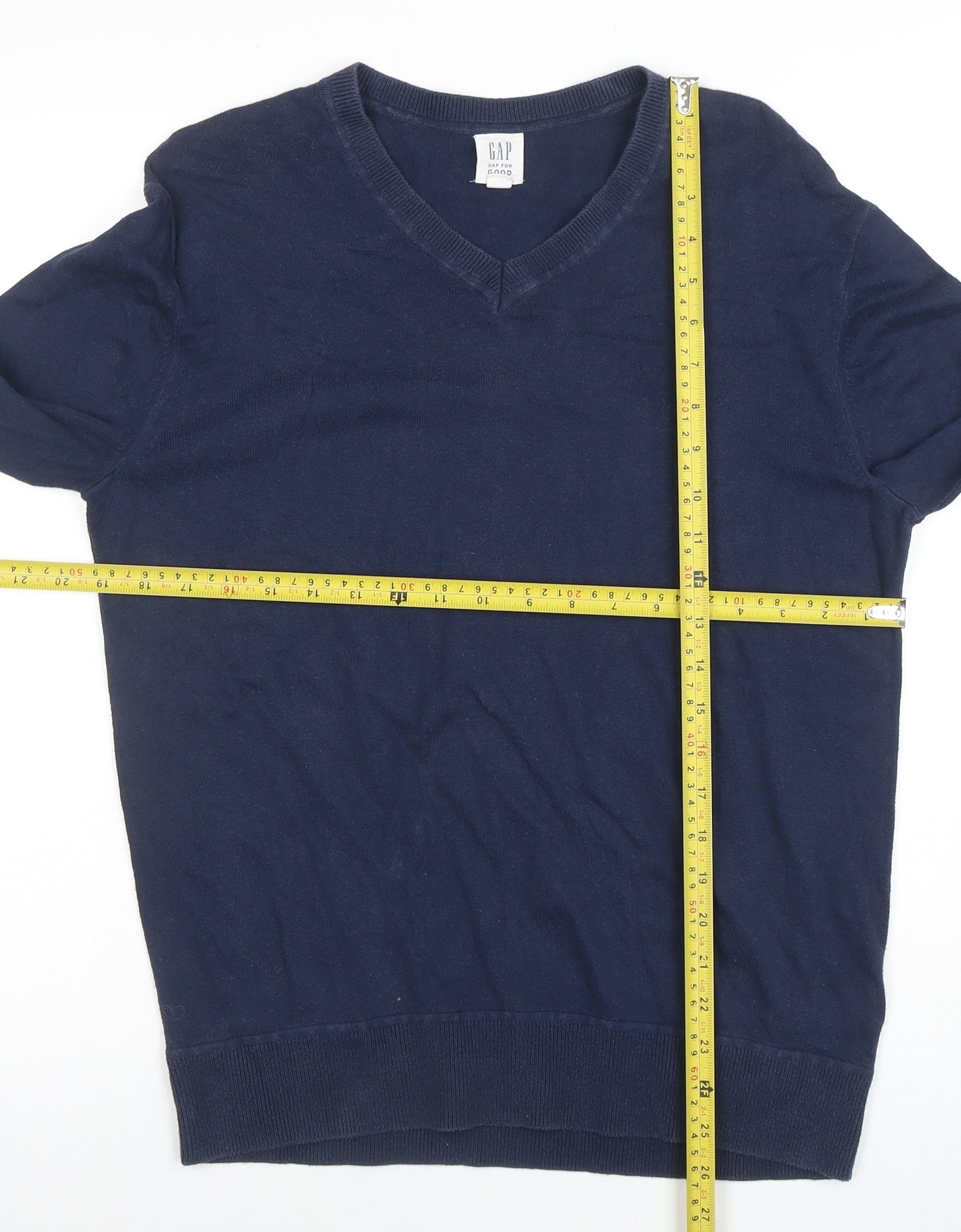 GAP Men's Blue V-Neck Cotton Pullover Jumper Size S