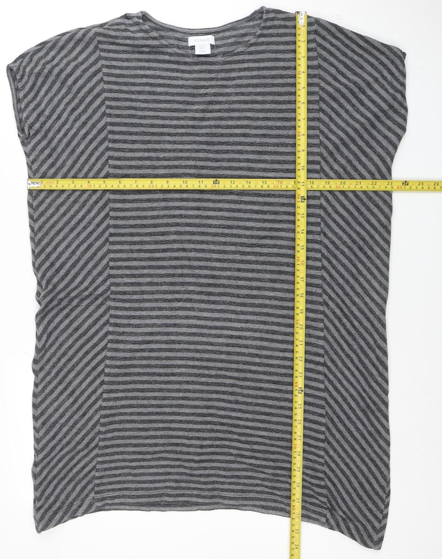Kenar Women’s Grey Striped Sleeveless Cotton Tunic Blouse M
