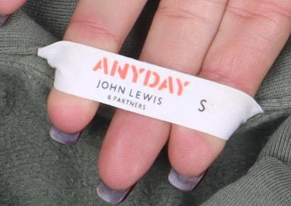 Brand and care label for ANYDAY John Lewis Men’s Green Cotton Blend Button Jacket S