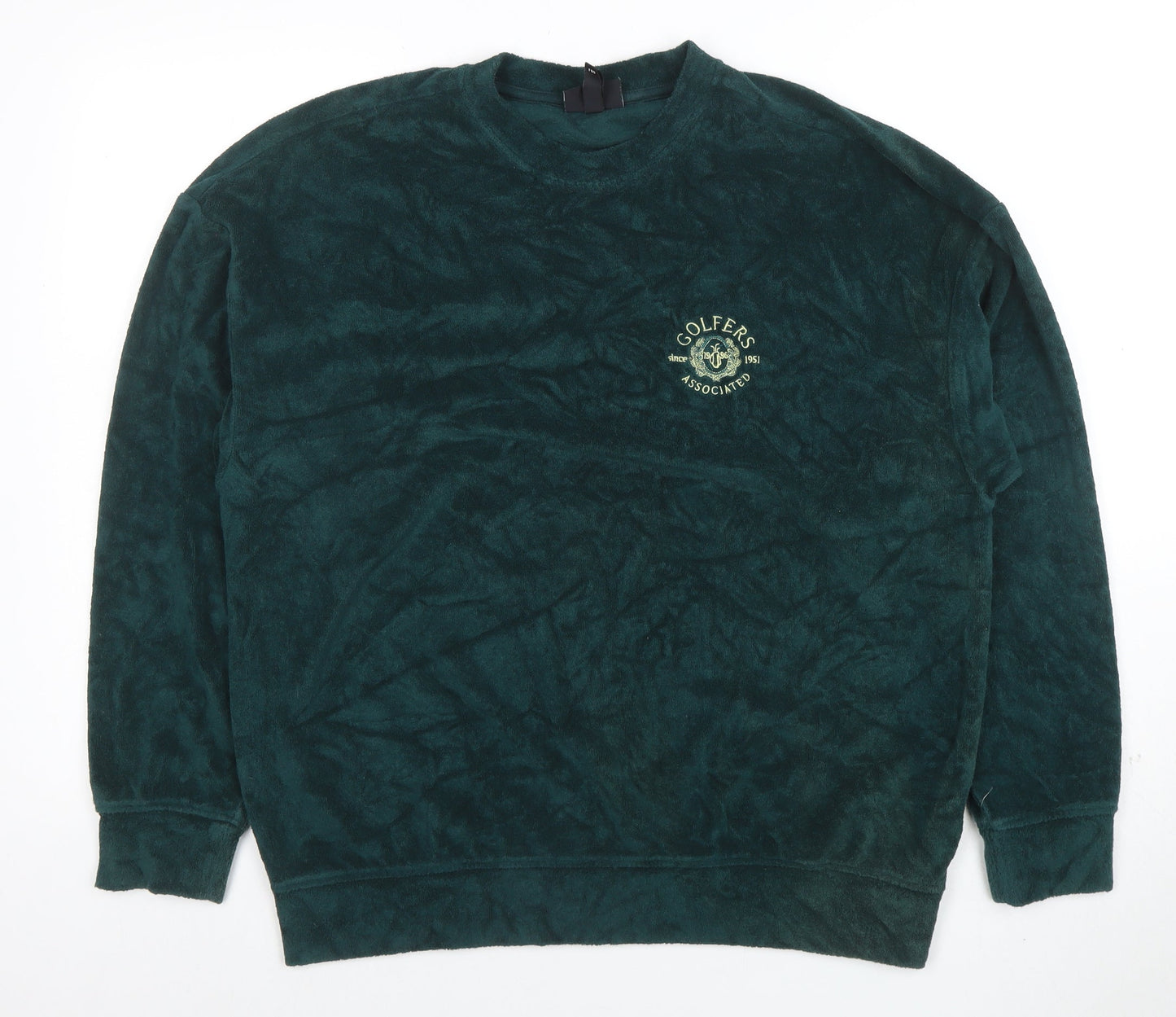 H&M Women’s Green Oversized Fit Velour Sweatshirt Size L - Golfers Print