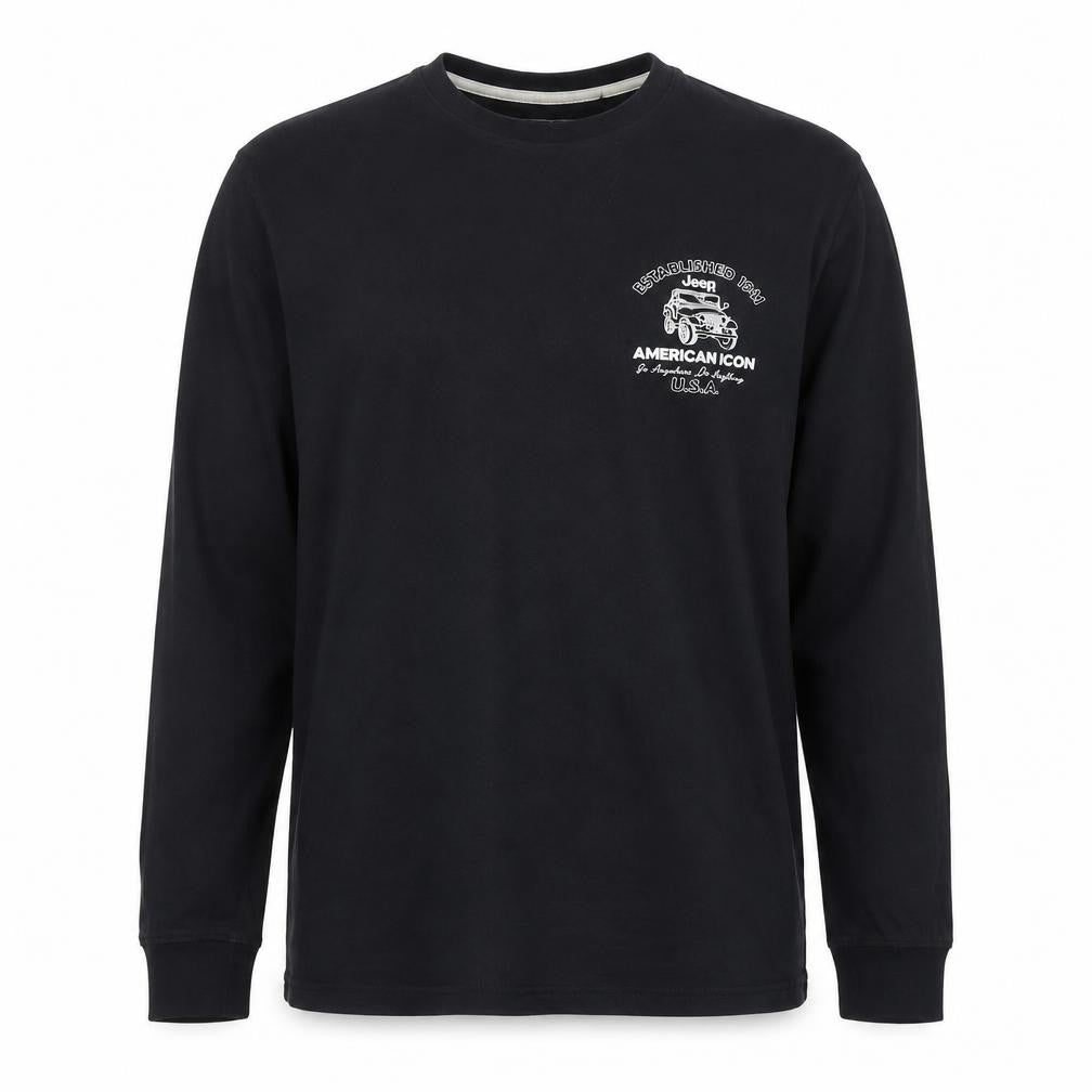 Jeep Spirit 1941 Men's Black Long Sleeve Graphic T-Shirt Size L