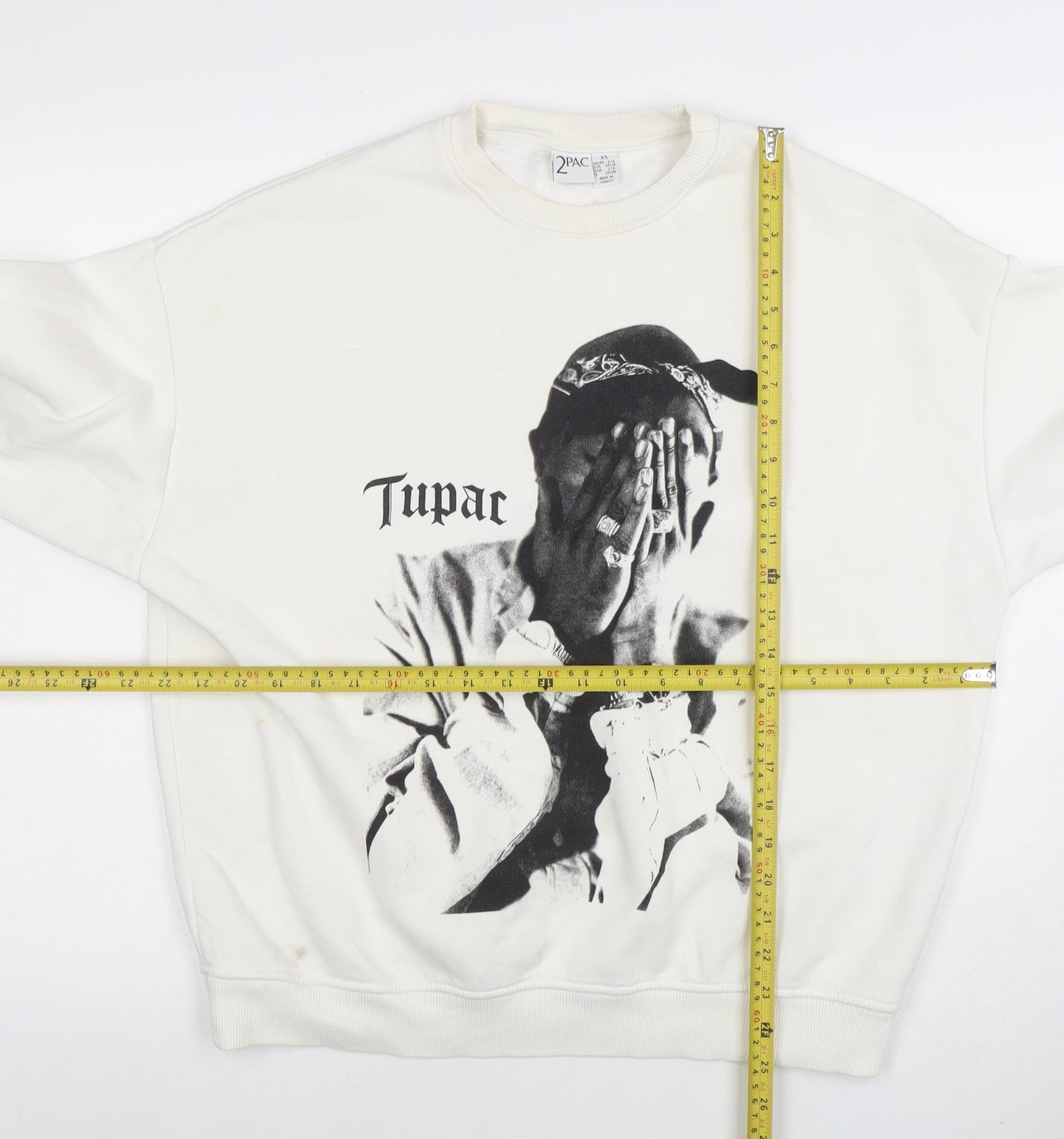 2Pac Men’s White XS Pullover Graphic Crew Neck Sweatshirt