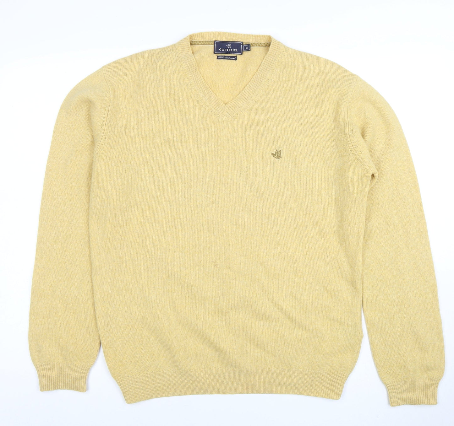 Cortefiel Men's Beige Lambswool V-Neck Jumper M
