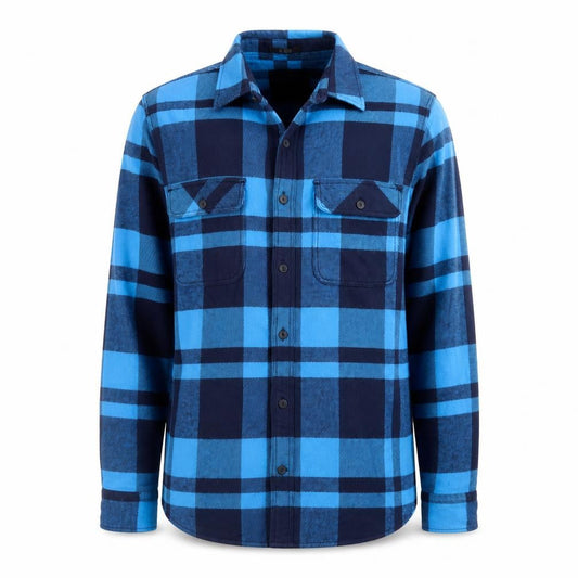 H&M L.O.G.G. Men's Blue Check Cotton Flannel Shirt Size S Relaxed Fit