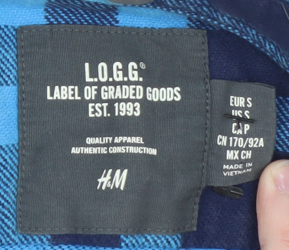 H&M L.O.G.G. Men's Blue Check Cotton Flannel Shirt Size S Relaxed Fit