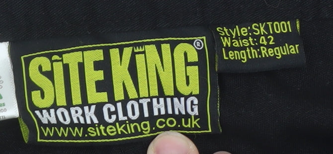 Site King Men's Black Work Trousers Size 42 Regular Fit Polyester Cotton