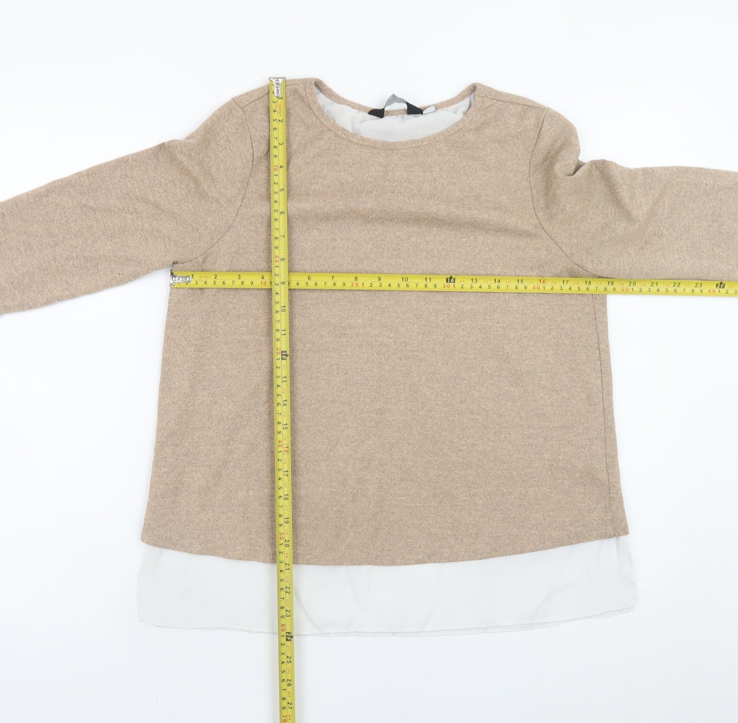 Dorothy Perkins Women Beige Tunic Blouse UK 12 3/4 Sleeve Knit