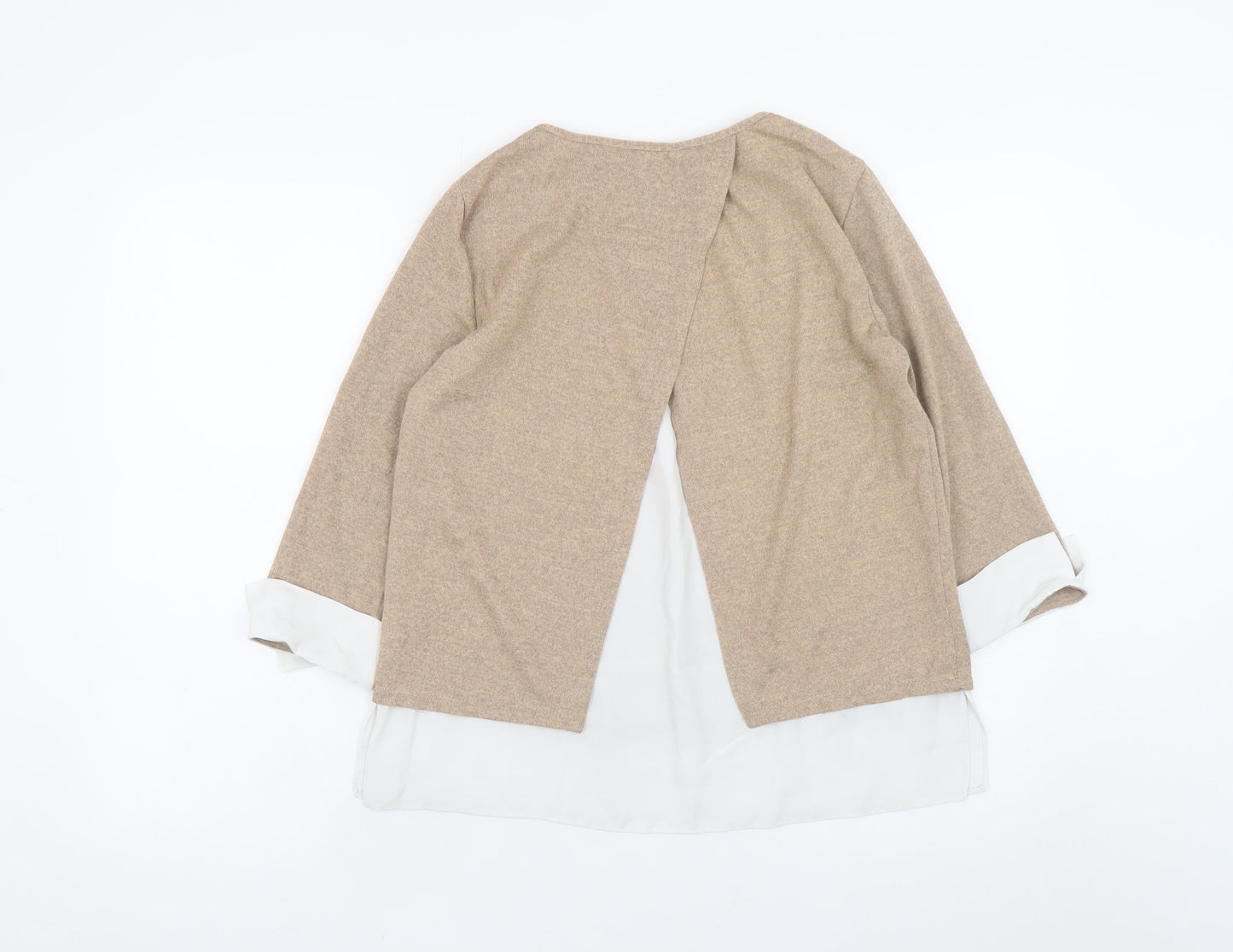 Dorothy Perkins Women Beige Tunic Blouse UK 12 3/4 Sleeve Knit