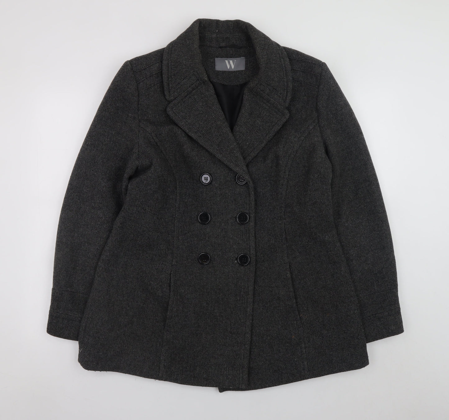 BHS Women’s Grey Wool Blend Pea Coat Size 16 Classic Mid-Length