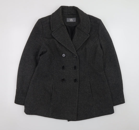 BHS Women’s Grey Wool Blend Pea Coat Size 16 Classic Mid-Length