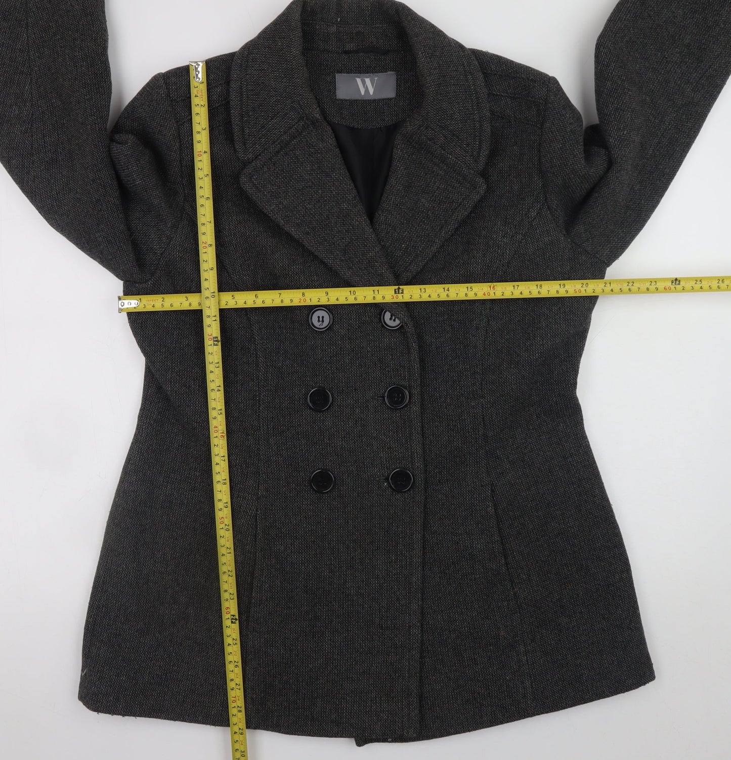BHS Women’s Grey Wool Blend Pea Coat Size 16 Classic Mid-Length