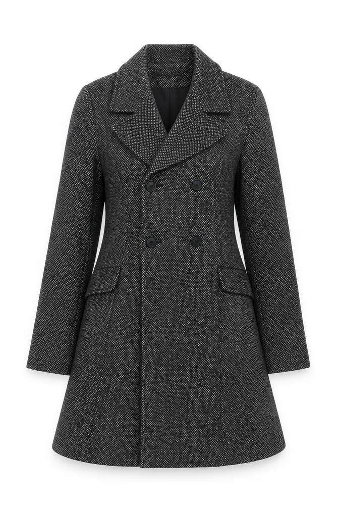 French Connection Women’s Black Wool Pea Coat Size 10 Long Winter Coat