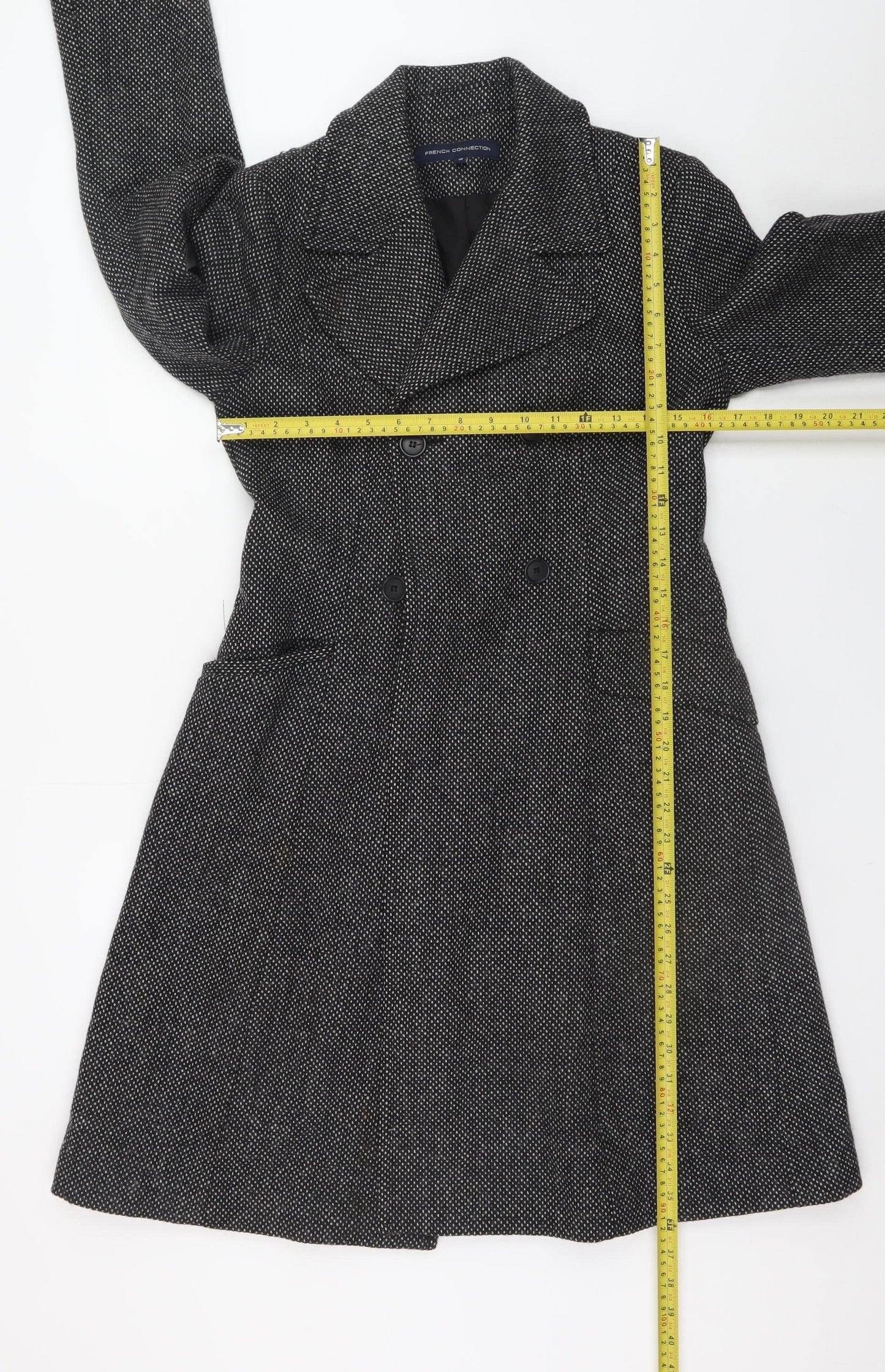 French Connection Women’s Black Wool Pea Coat Size 10 Long Winter Coat