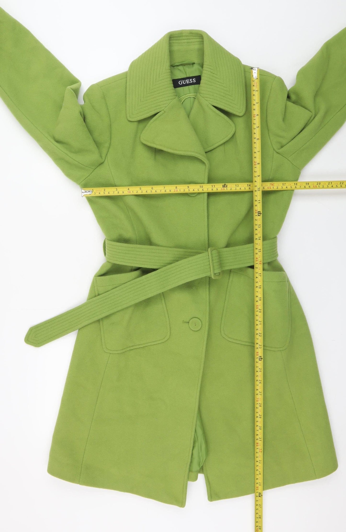 Guess Women's Green Wool Overcoat Belted L Size