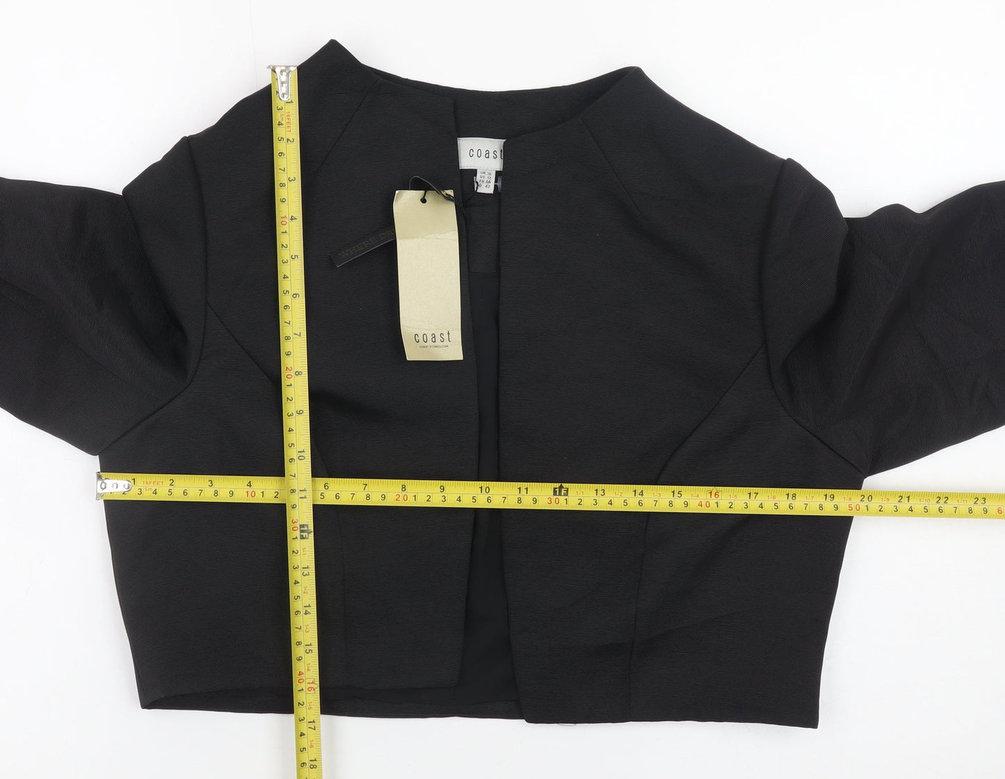 Coast Women Black Formal Cropped Open Jacket UK 16