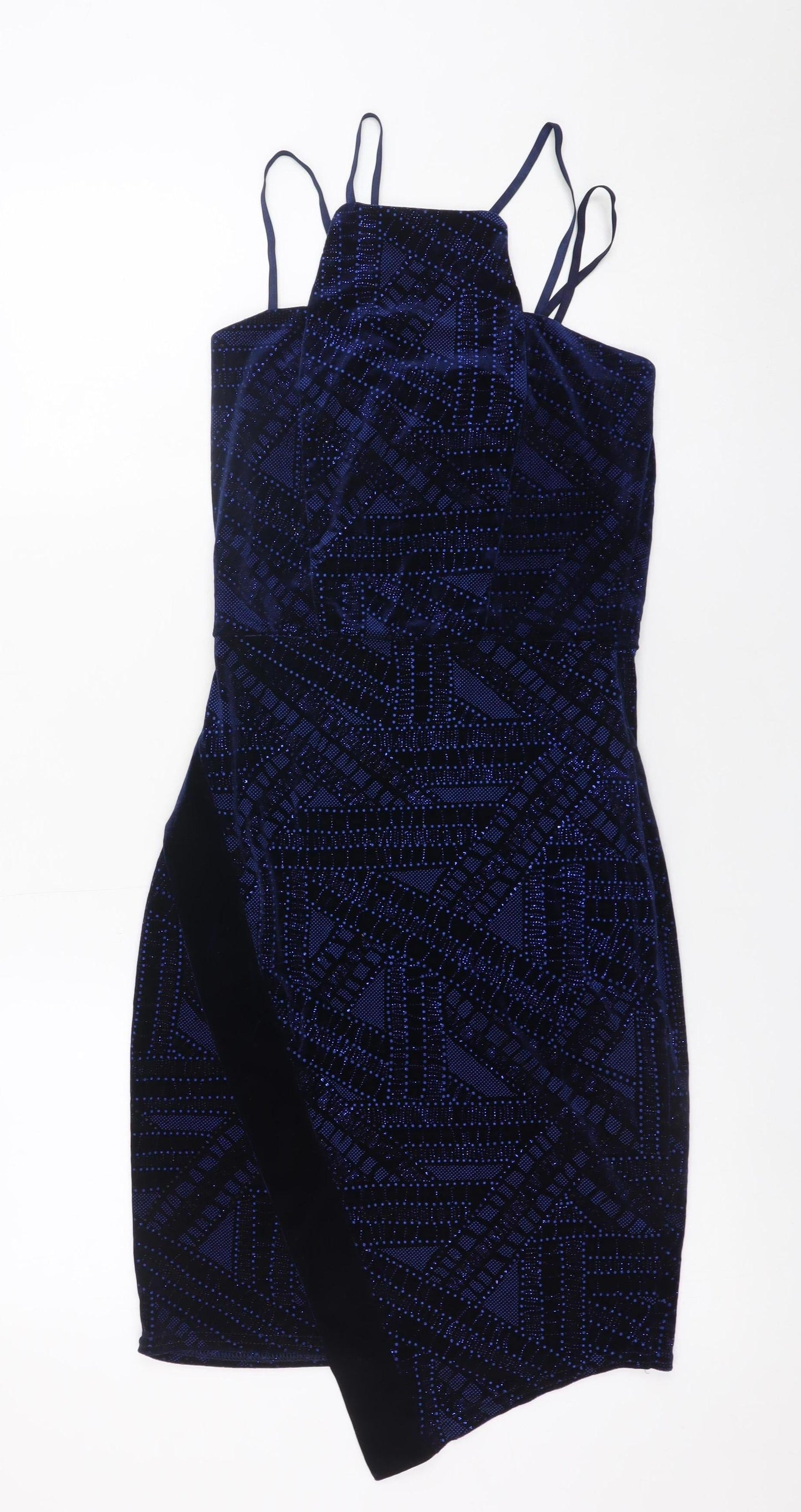 Quiz Women's Blue Velvet Bodycon Halter Party Dress Size 8