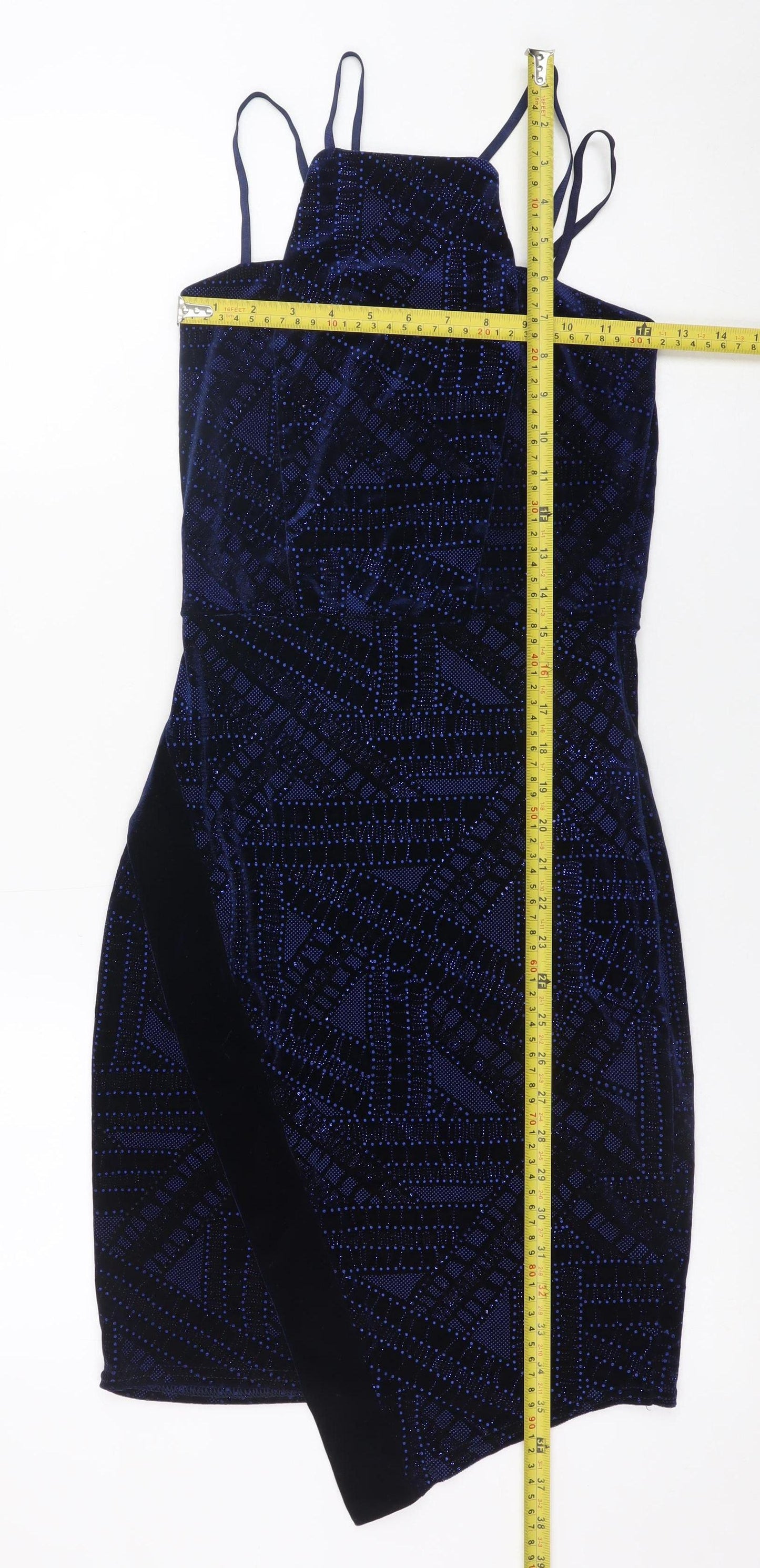 Quiz Women's Blue Velvet Bodycon Halter Party Dress Size 8