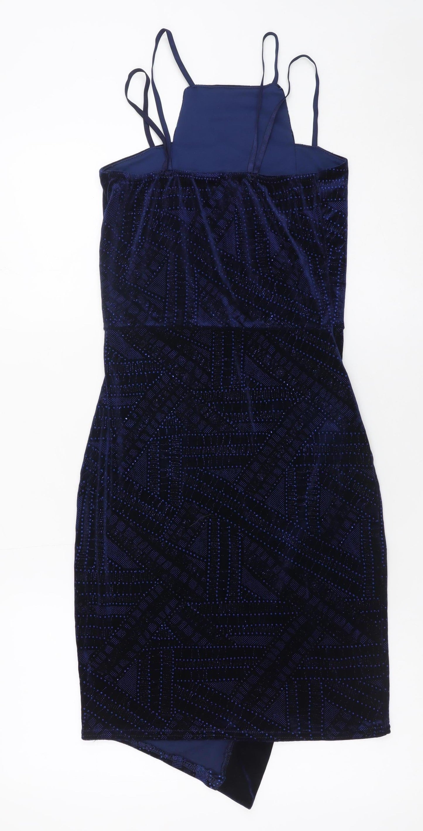 Quiz Women's Blue Velvet Bodycon Halter Party Dress Size 8