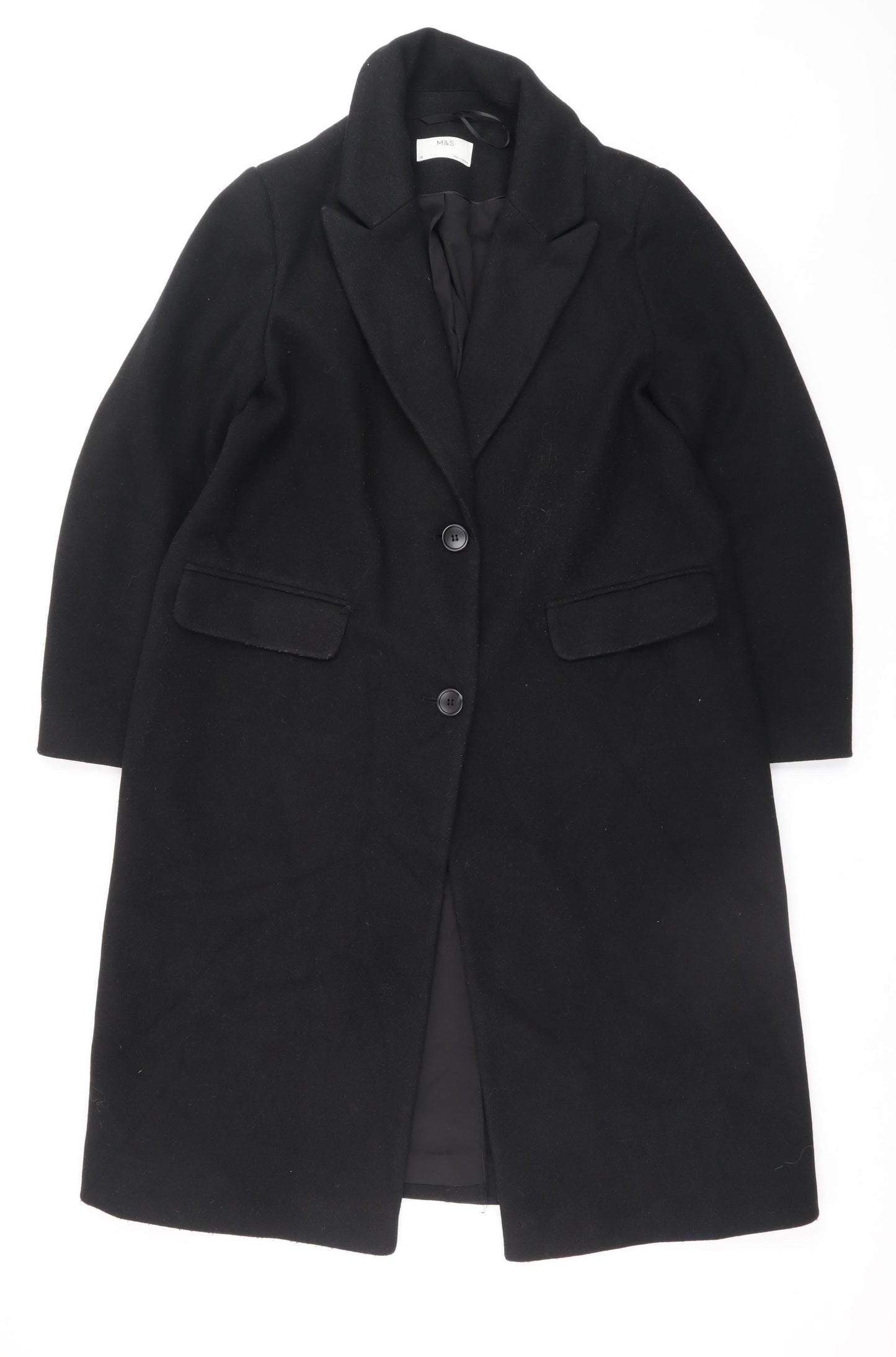 Marks and Spencer Women's Black Long Overcoat Size 16 Classic Style