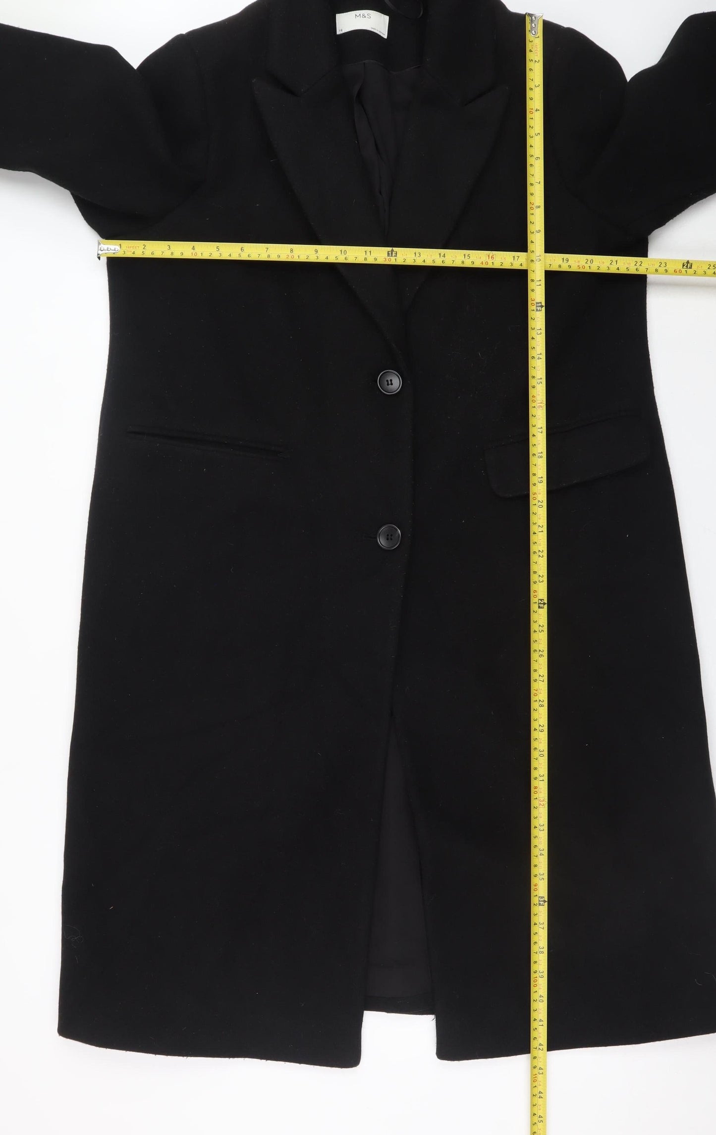 Marks and Spencer Women's Black Long Overcoat Size 16 Classic Style
