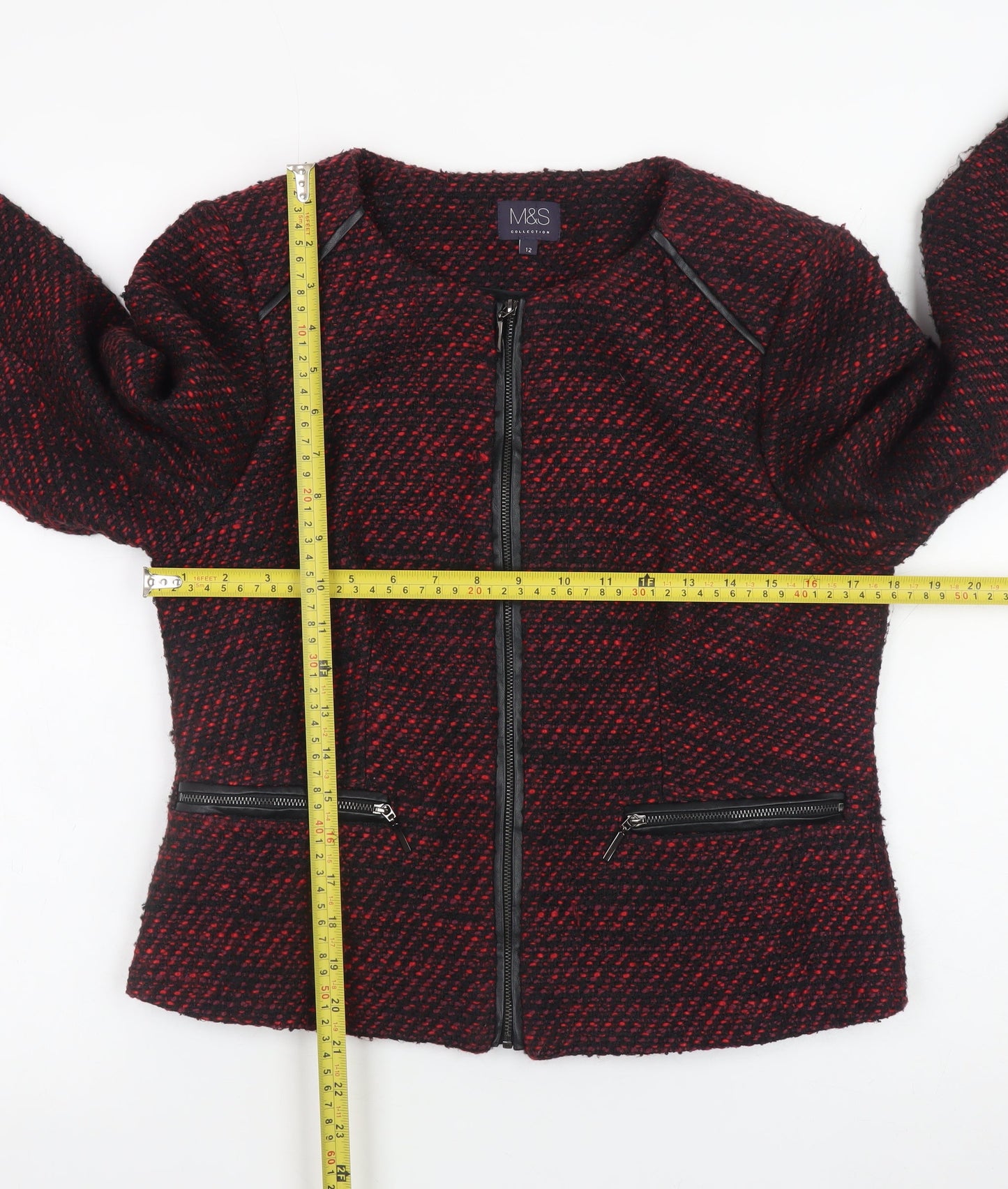 Marks and Spencer Women Red Tweed Zip Jacket Size 12