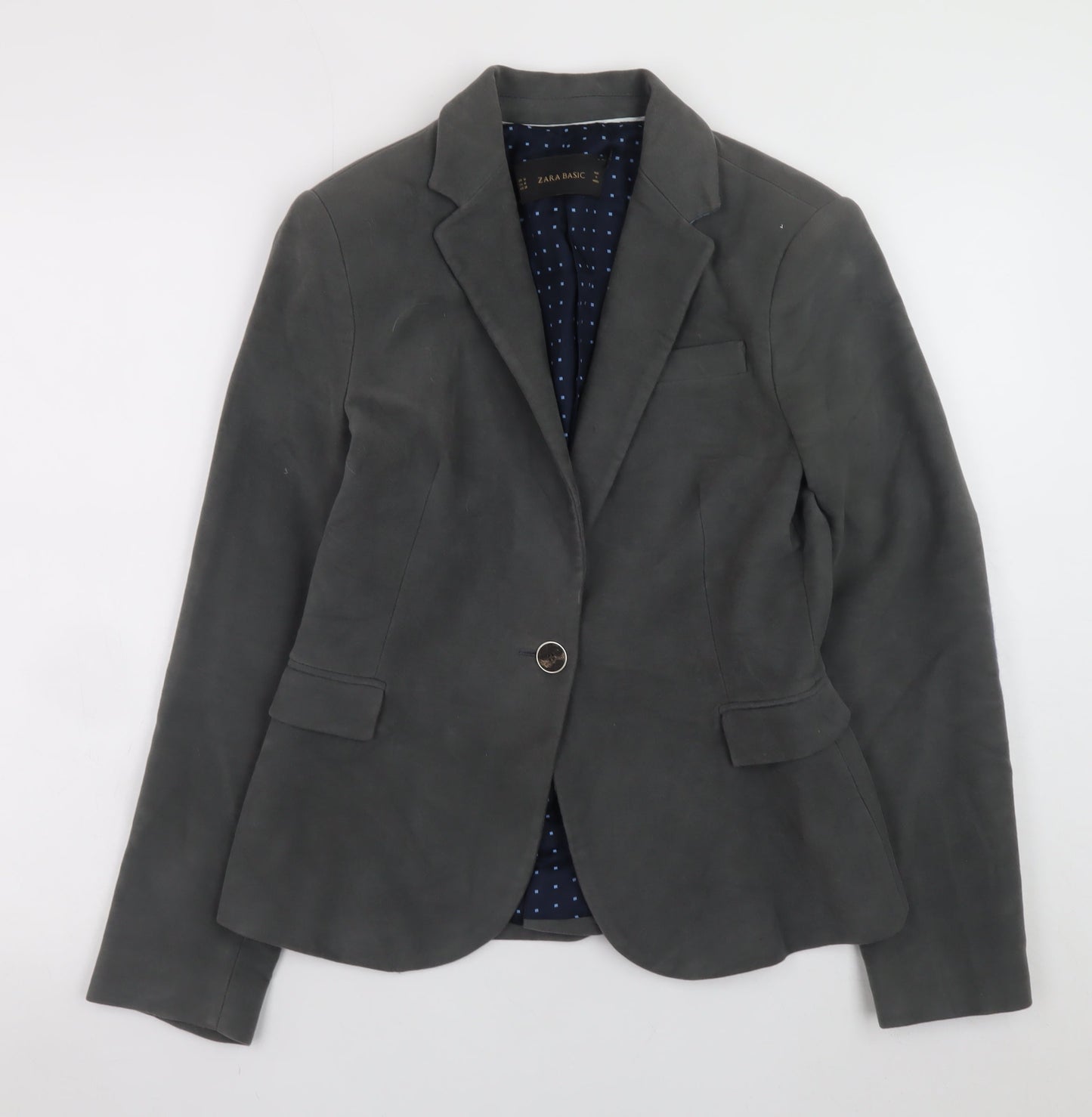 Zara Women Grey Blazer Size 12 Single-Breasted Elbow Patch Jacket