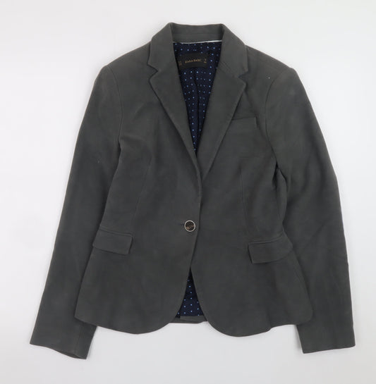 Zara Women Grey Blazer Size 12 Single-Breasted Elbow Patch Jacket