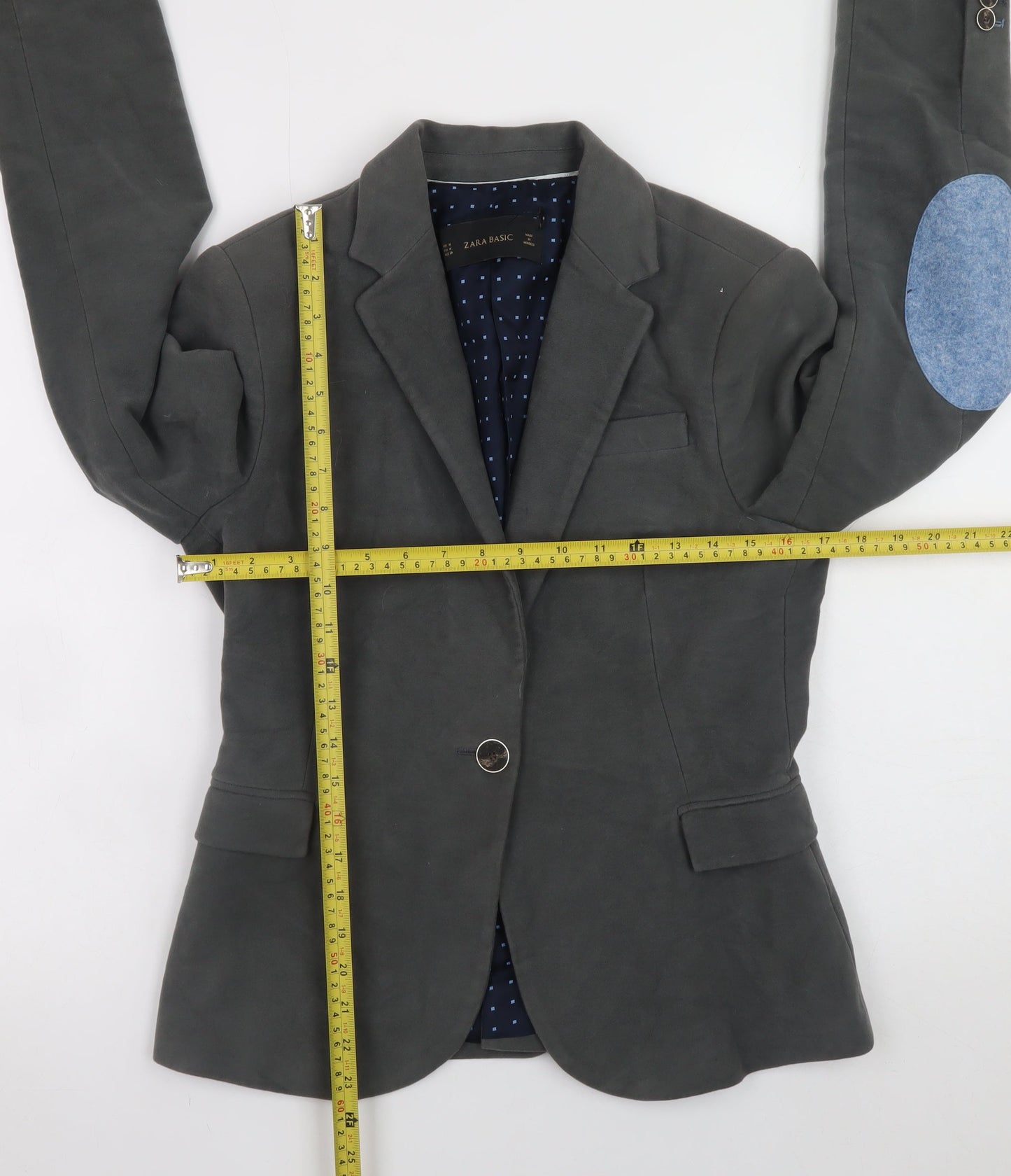 Zara Women Grey Blazer Size 12 Single-Breasted Elbow Patch Jacket