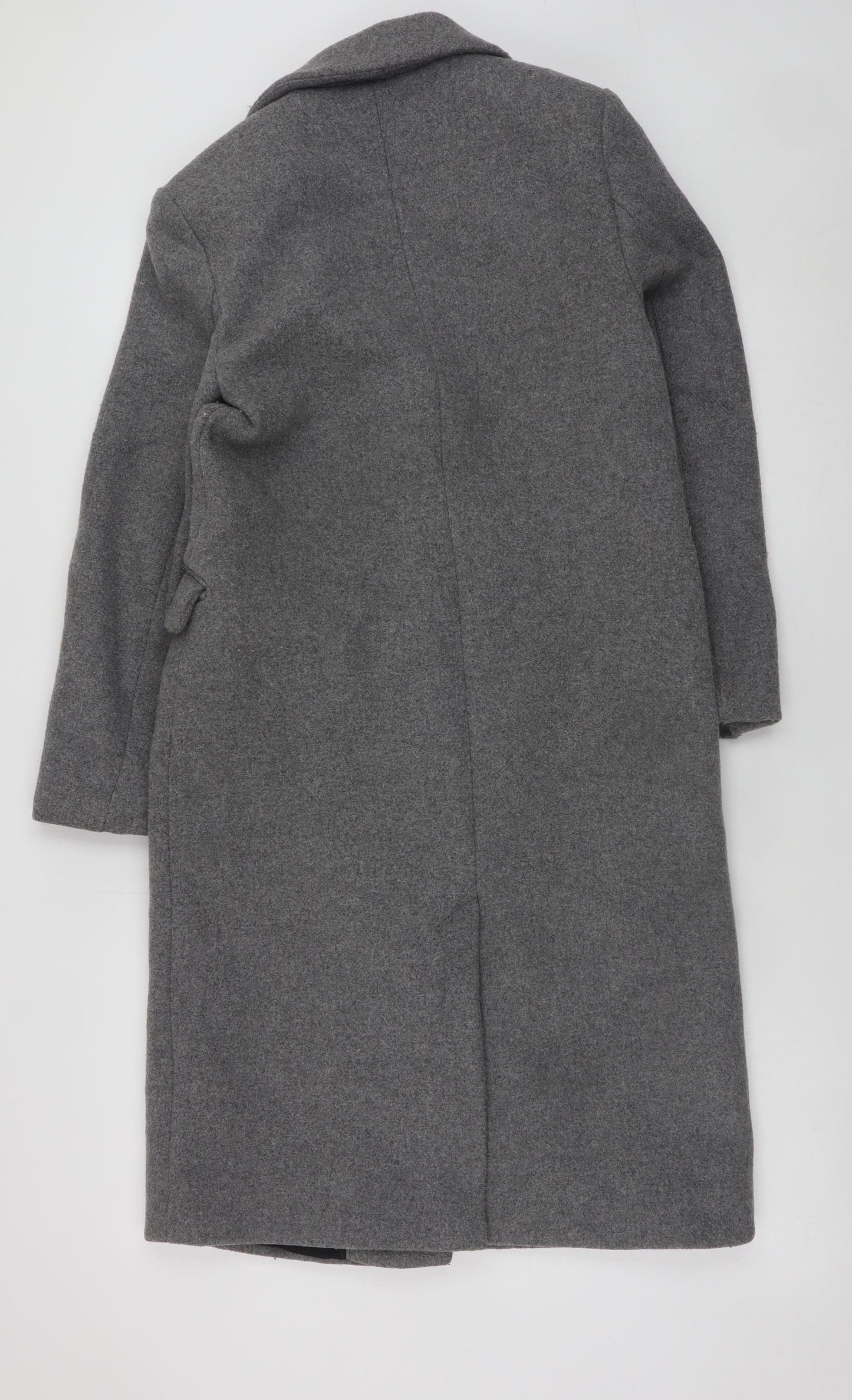 Bershka Women Grey Wool Blend Long Overcoat Size 6 Excellent