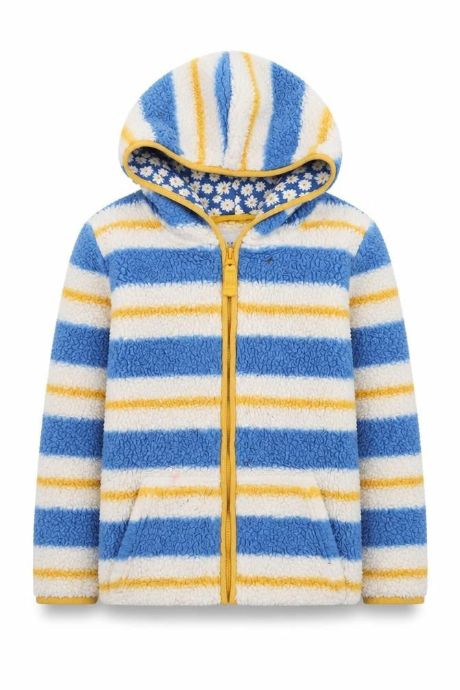 FatFace Girls Blue Striped Full Zip Hooded Fleece Jacket 9-10 Years