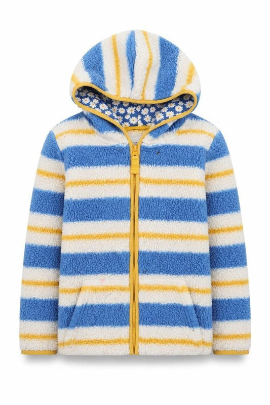FatFace Girls Blue Striped Full Zip Hooded Fleece Jacket 9-10 Years