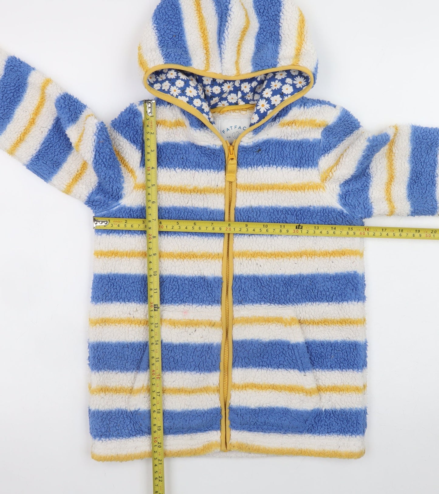 FatFace Girls Blue Striped Full Zip Hooded Fleece Jacket 9-10 Years
