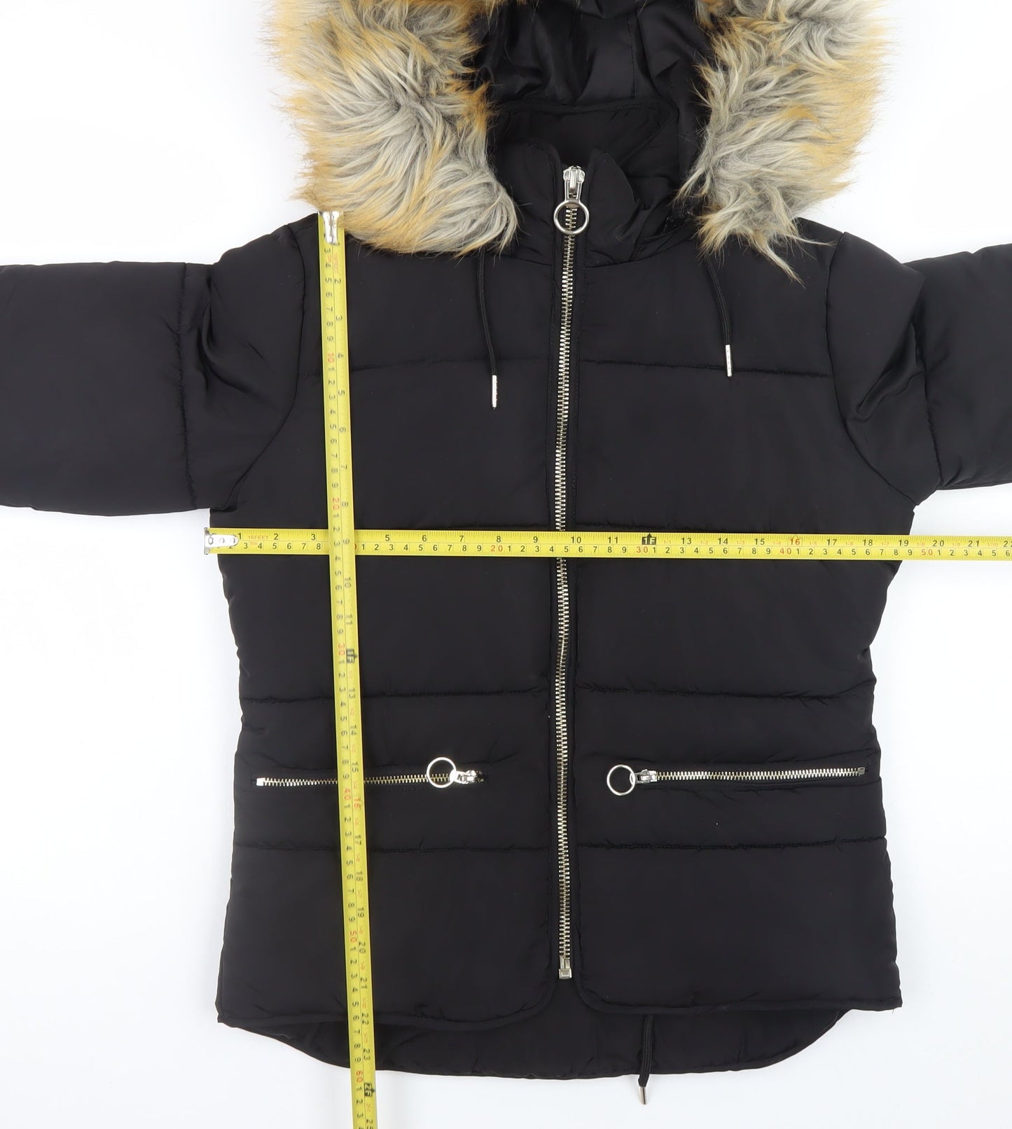 Topshop Women’s Black Faux Fur Hooded Puffer Jacket Size 6