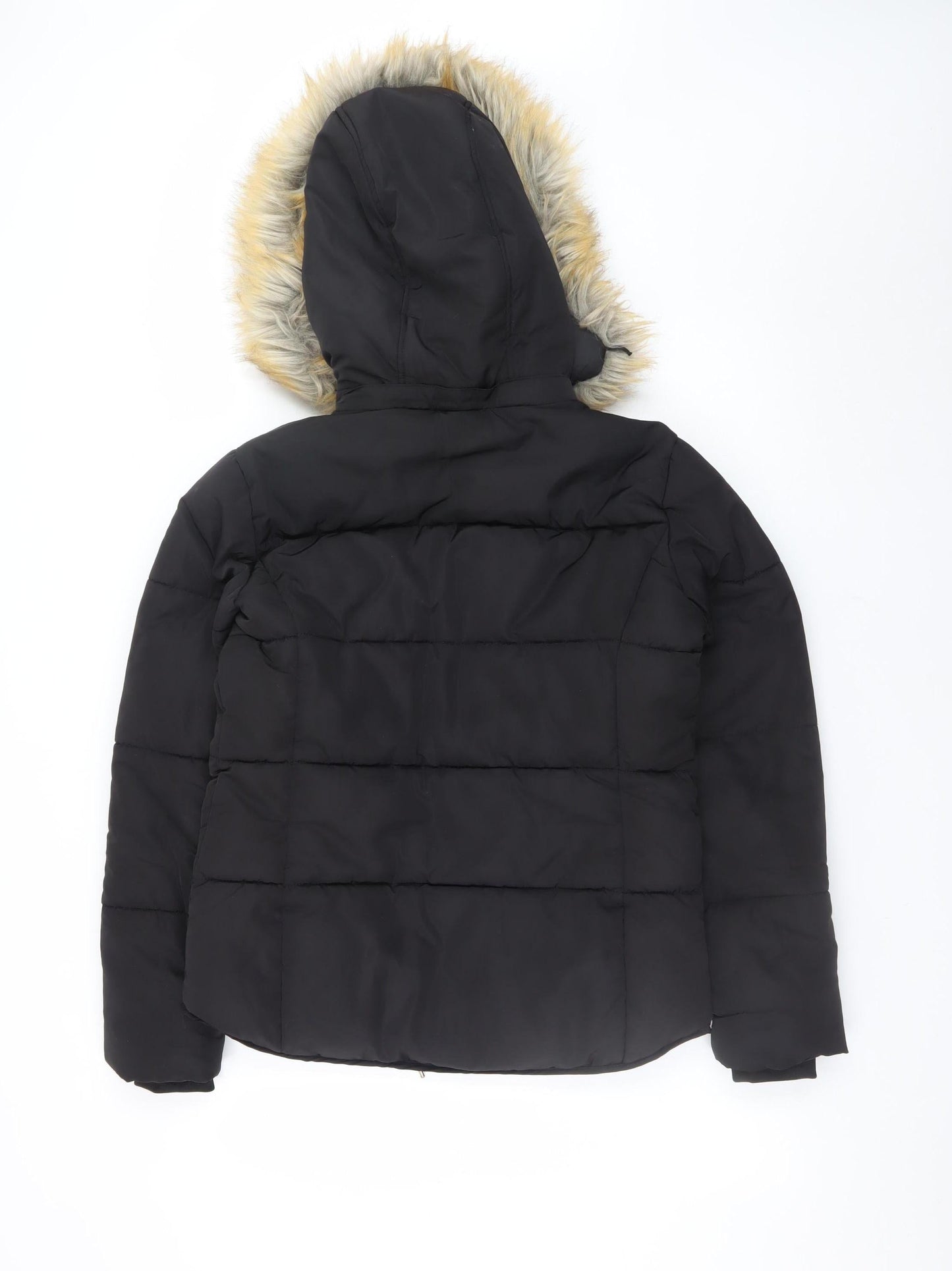 Topshop Women’s Black Faux Fur Hooded Puffer Jacket Size 6