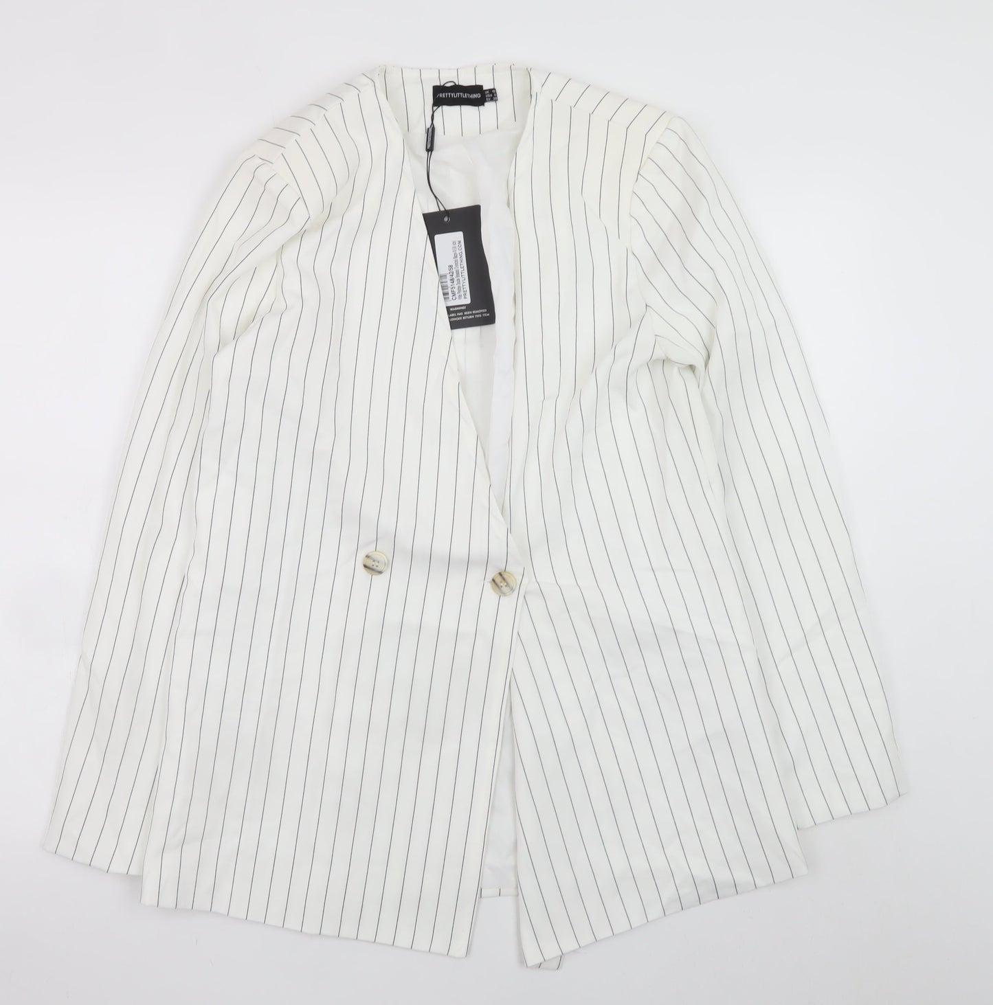 PrettyLittleThing Women’s White Striped Longline Blazer UK 10