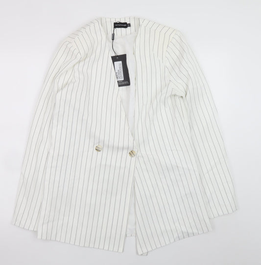 PrettyLittleThing Women’s White Striped Longline Blazer UK 10