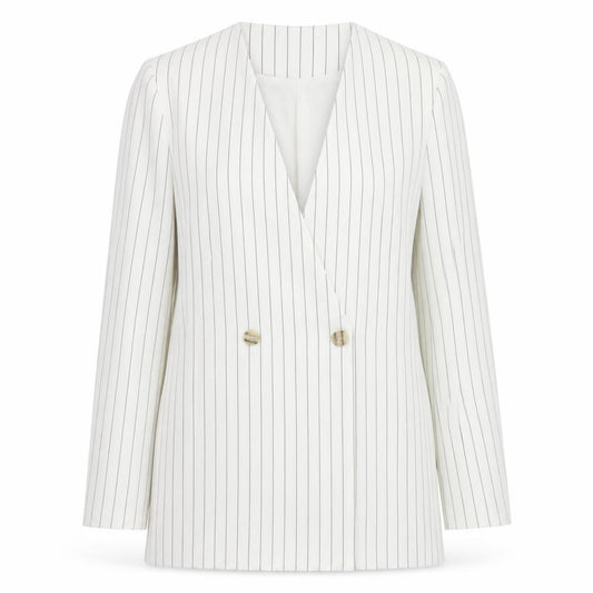 PrettyLittleThing Women’s White Striped Longline Blazer UK 10