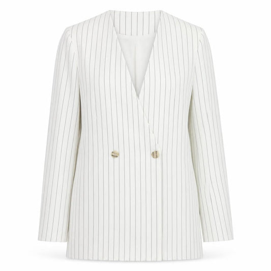 PRETTYLITTLETHING Women’s White Striped Longline Blazer UK 10