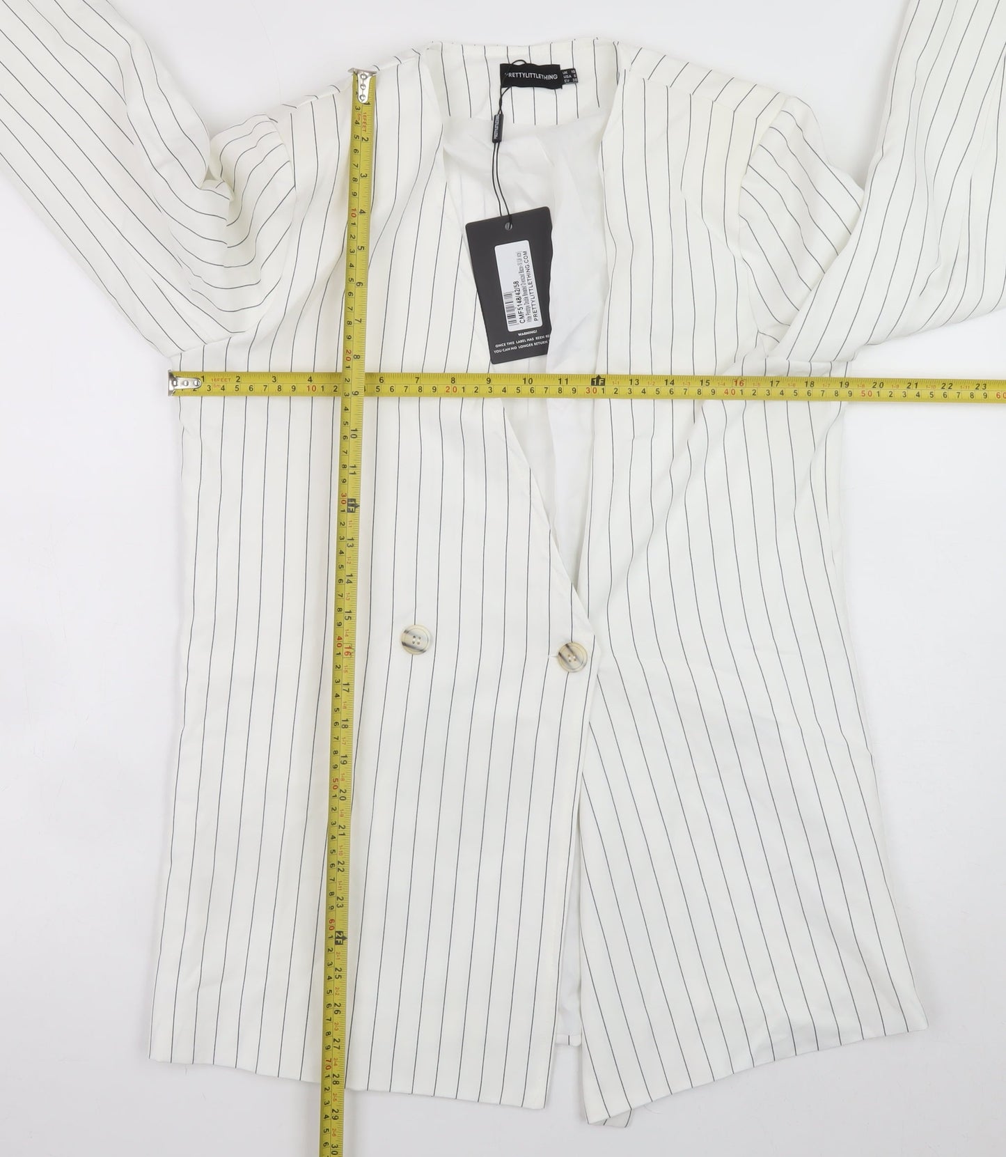 PrettyLittleThing Women’s White Striped Longline Blazer UK 10