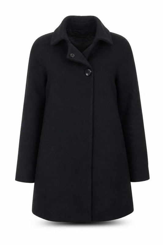 Zara Women Black Wool Blend Mid-Length Overcoat Size S