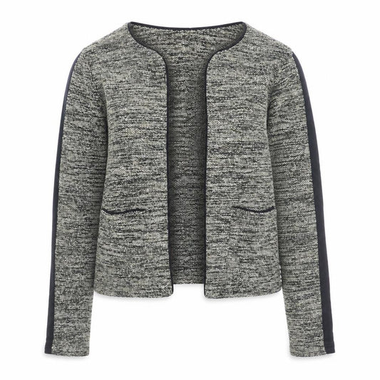 Front view of Miss Selfridge Women’s Grey Tweed Open Blazer Jacket, size UK 10