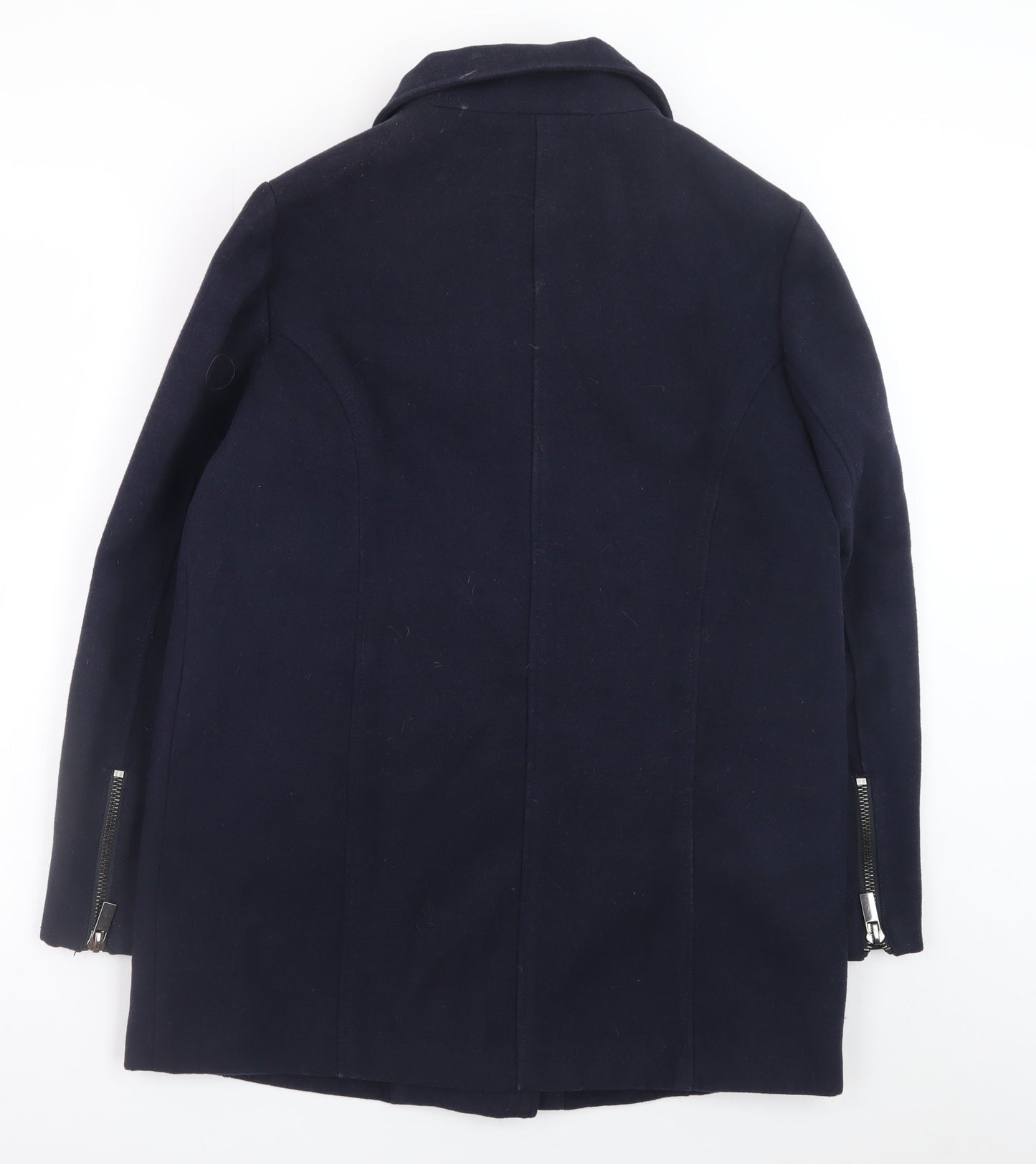 MNG Women's Blue Wool Blend Mid-Length Overcoat Size 12