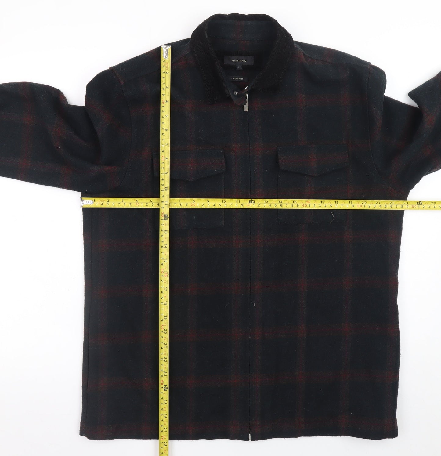River Island Men's Black Check Overshirt L Zip Long Sleeve Flannel