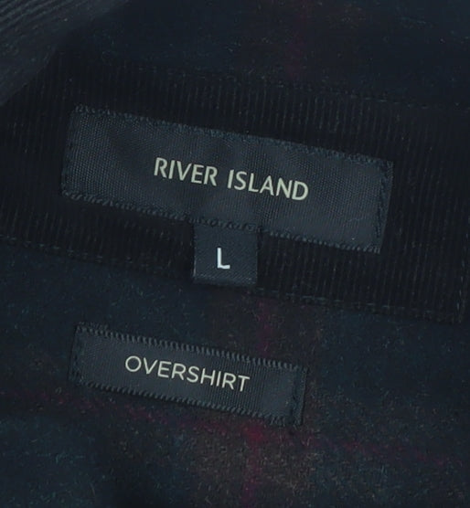 River Island Men's Black Check Overshirt L Zip Long Sleeve Flannel