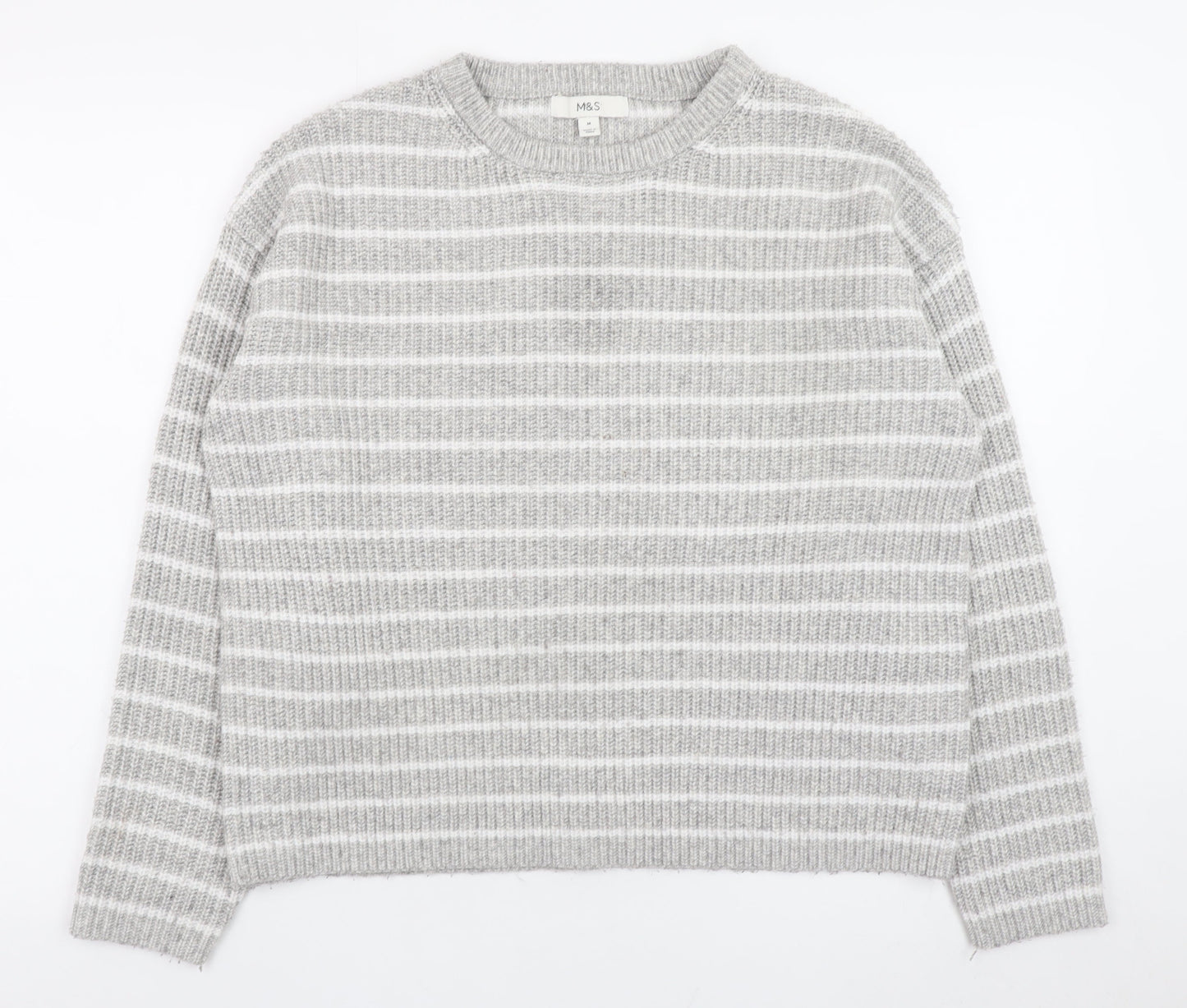 Marks and Spencer Women’s Grey Striped Knit Waffle Jumper Size M