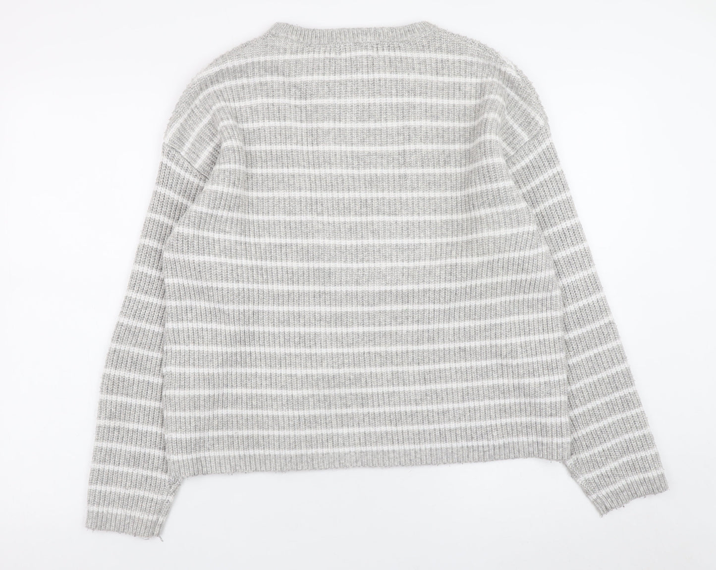 Marks and Spencer Women’s Grey Striped Knit Waffle Jumper Size M